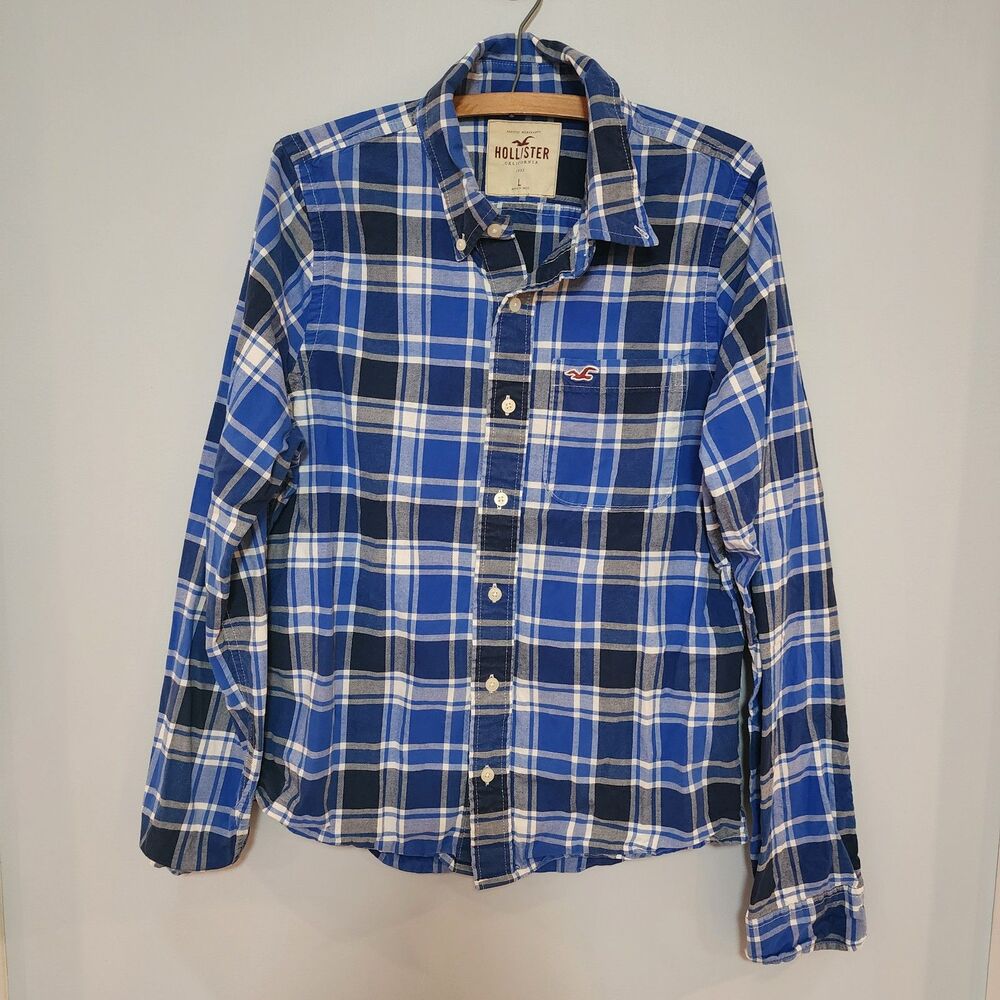 Hollister Blue Plaid Button-Front Long Sleeve Shirt Men's Size L